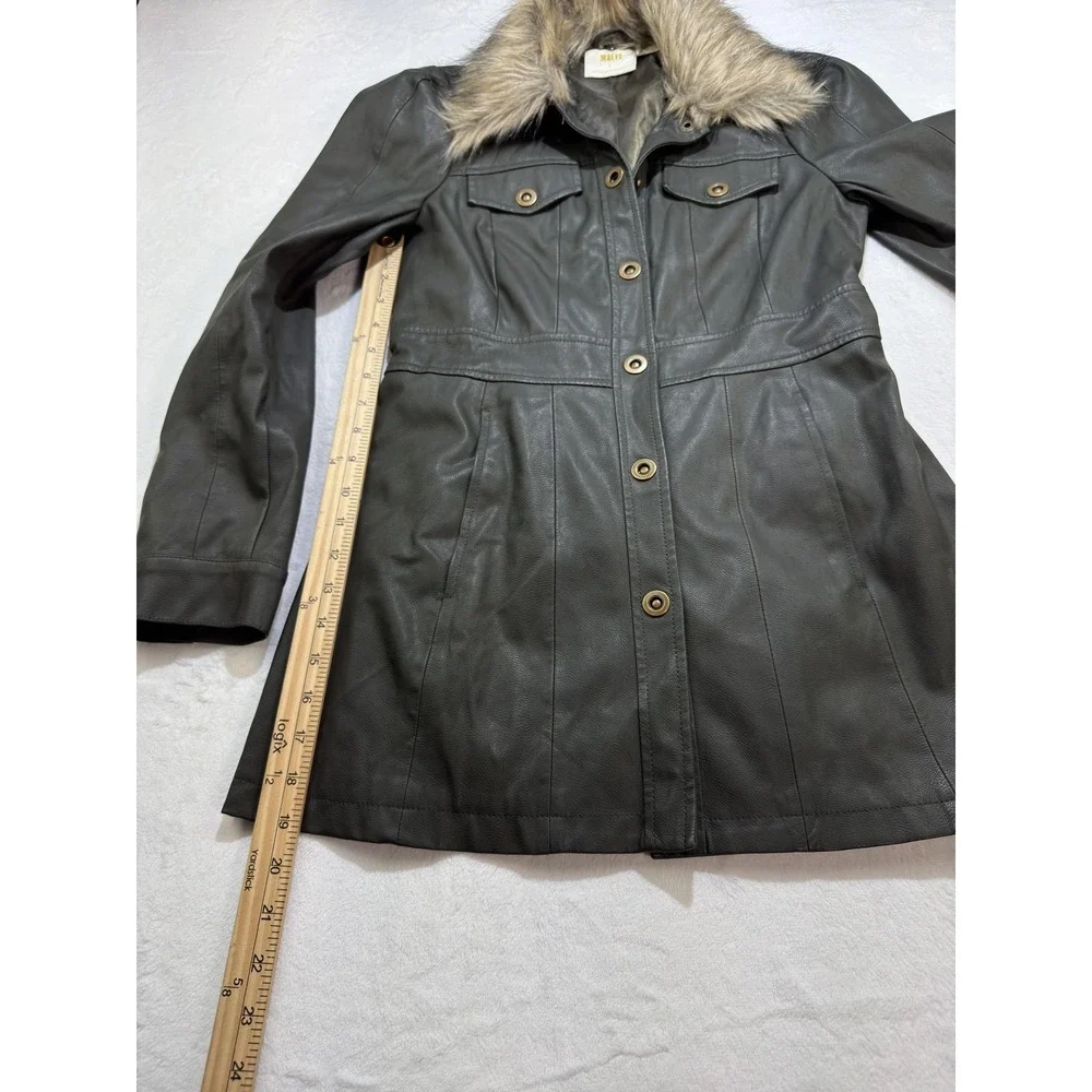 Maeve By Anthropologie Coat Womens Large Gray Faux Leather Fur Collar Winter - Picture 5 of 10